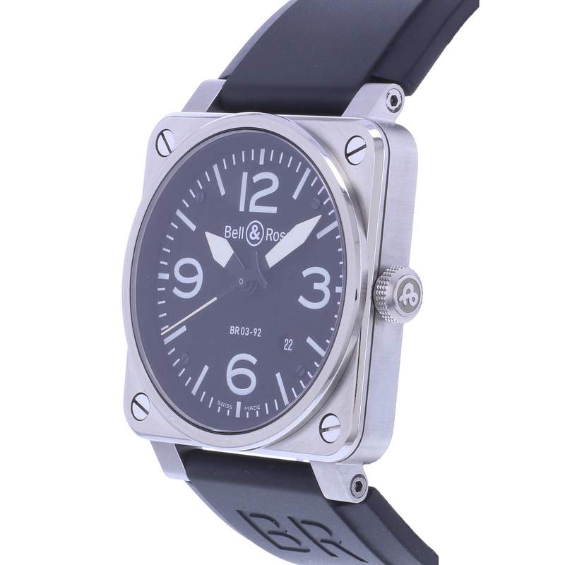 Montre d'occasion BELL & ROSS BR03-92 Black Steel homme automatique bracelet caoutchouc - vue D2