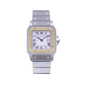 Montre d'occasion CARTIER Santos Carrée mixte automatique bracelet or jaune 750/000 et acier