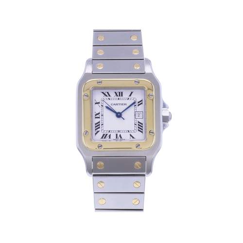 Montre d'occasion CARTIER Santos Carrée mixte automatique bracelet or jaune 750/000 et acier