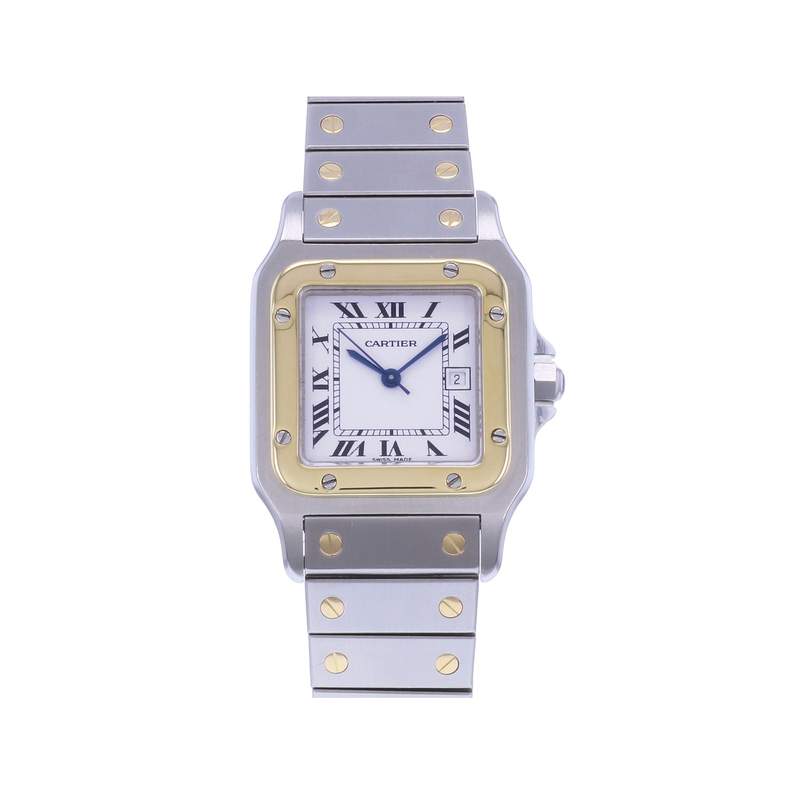 Montre d'occasion CARTIER Santos Carrée mixte automatique bracelet or jaune 750/000 et acier - vue 1