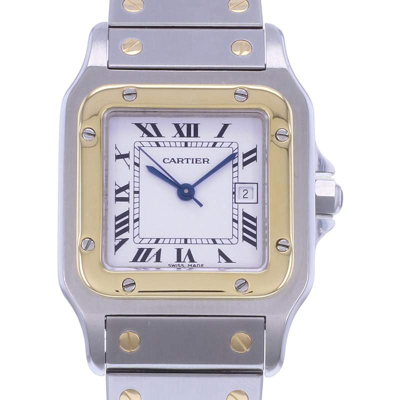 Montre d'occasion CARTIER Santos Carrée mixte automatique bracelet or jaune 750/000 et acier - vue D1