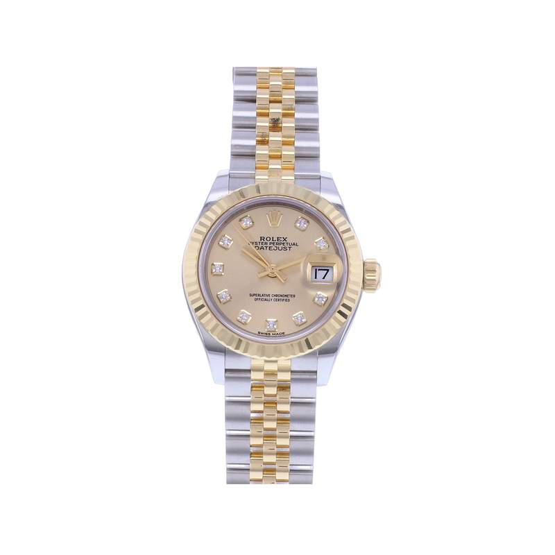 Montre d'occasion ROLEX DateJust Lady Index diamants femme mouvement automatique certifié (cosc) bracelet or jaune 750/000 et acier - vue 1