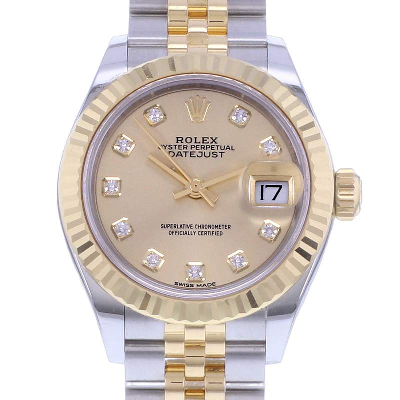 Montre d'occasion ROLEX DateJust Lady Index diamants femme mouvement automatique certifié (cosc) bracelet or jaune 750/000 et acier - vue D1