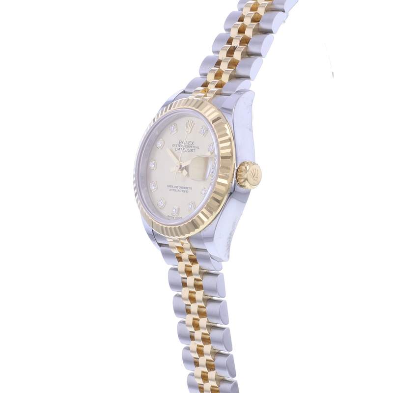 Montre d'occasion ROLEX DateJust Lady Index diamants femme mouvement automatique certifié (cosc) bracelet or jaune 750/000 et acier - vue D2