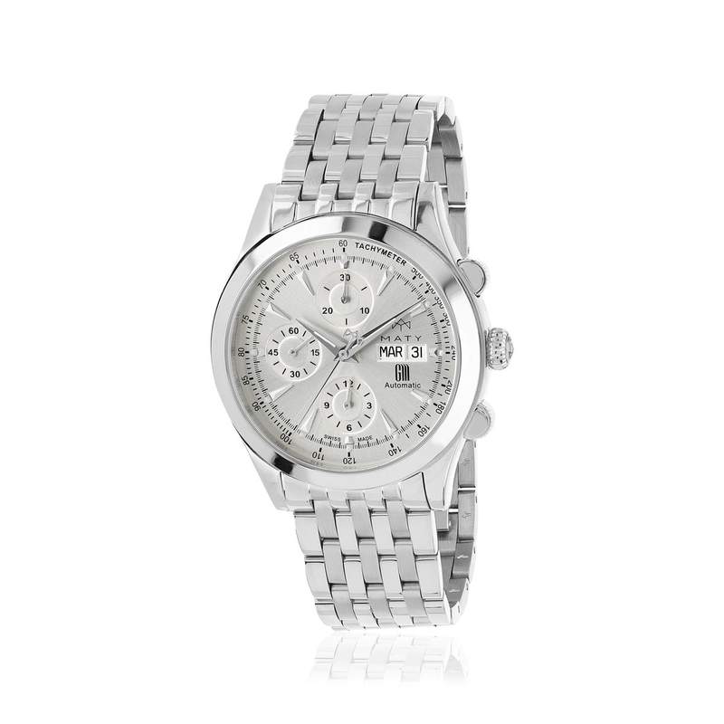 Montre MATY GM automatique chronographe cadran gris bracelet acier - vue 1