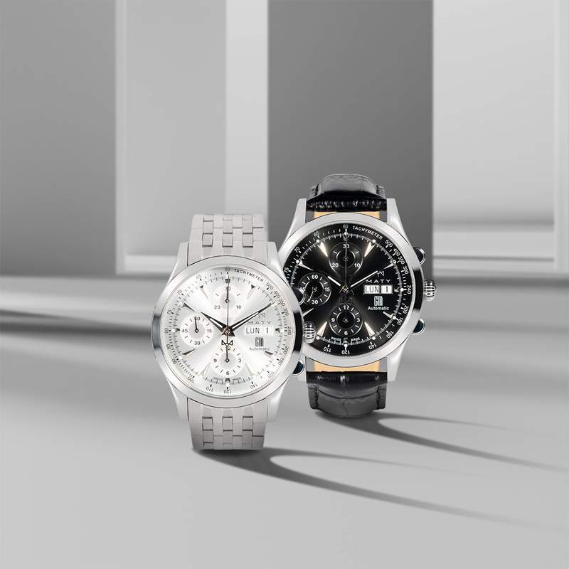 Montre MATY GM automatique chronographe cadran gris bracelet acier - vue D3